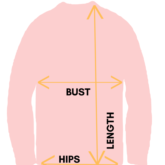 "Be Kind Crewneck" size guide outline.